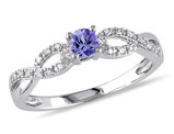 1/6 Carat (ctw) Tanzanite Infinity Ring in Sterling Silver with Accent Diamonds